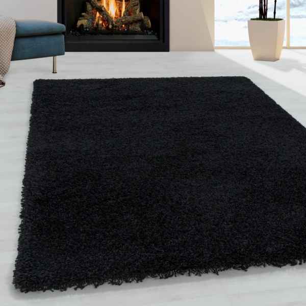 Hochflor Langflor Teppich Schwarz Rechteckig fr Wohnzimmer